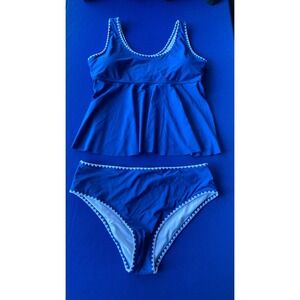 Beachsissi Blue Scalloped Trim Tankini 2 Piece Swimsuit Womens Size XL NWT